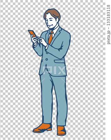 一位身穿西裝的男性商務人士正在操作智慧型手機。 一位身穿西裝的男性商務人士正在操作智慧型手機。 133183118