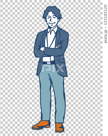 腕を組む若い男性ビジネスマンのイラスト 社員証付きの人物素材 腕を組む若い男性ビジネスマンのイラスト 社員証付きの人物素材 133183120