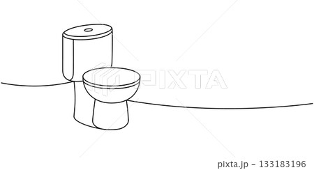 Ceramic toilet one line continuous drawing. Bathroom hygiene. Vector illustration Ceramic toilet one line continuous drawing. Bathroom hygiene. Vector illustration 133183196