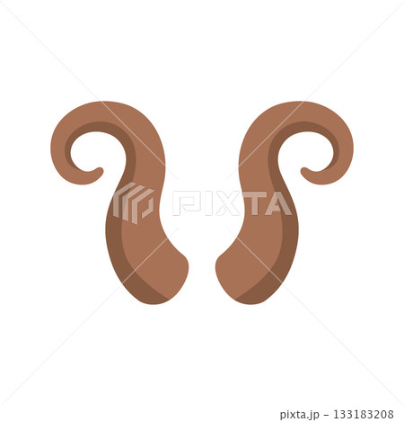 Brown curled horns. Flat cartoon vector illustration for fantasy characters, costumes, ram or goat design themes Brown curled horns. Flat cartoon vector illustration for fantasy characters, costumes, ram or goat design themes 133183208