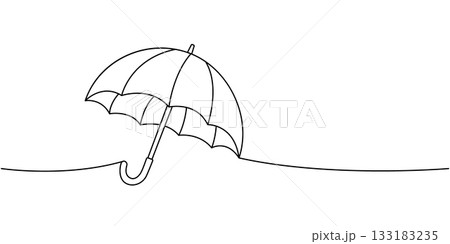 Elegant umbrella outline leaning in one line art style, modern vector parasol for rainy day shelter and stylish decor 133183235