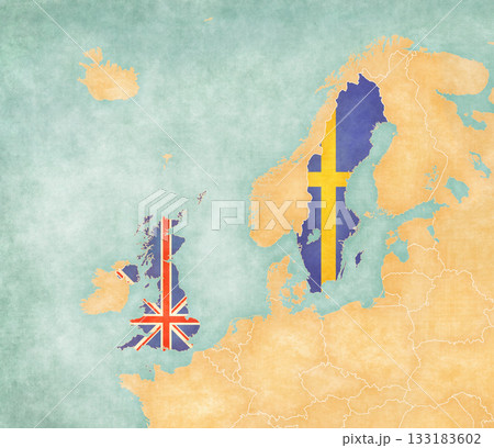 Map of United Kingdom and Sweden 133183602