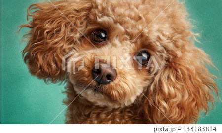 ミント背景でプードルが見上げる図 133183814