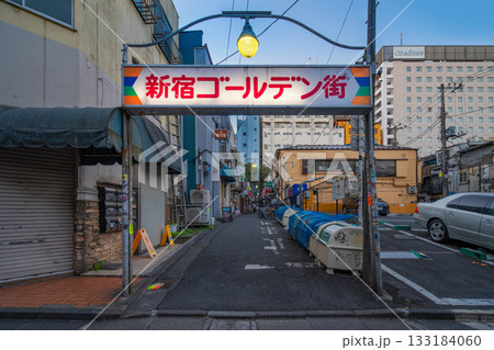 [東京・新宿] ゴールデン街の入り口に輝くレトロなネオンゲート。 133184060