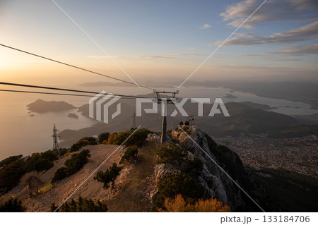 Cable car at sunset with sea views 133184706