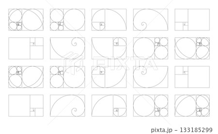 Collection of horizontal golden ratio harmony proportions templates. Fibonacci numbers template, array set. Collection of horizontal golden ratio harmony proportions templates. Fibonacci numbers template, array set. 133185299