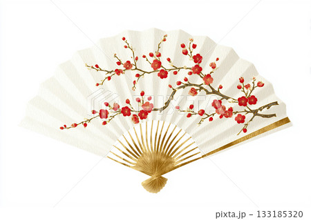 梅の花が描かれた和扇子 133185320