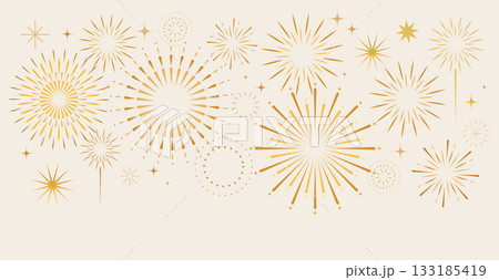 Golden abstract fireworks background for Christmas, New Year and 4th of July designs 133185419