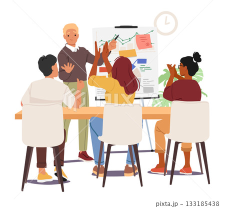 Diverse team congratulating colleague with brilliant idea and new vision on business project scene 133185438