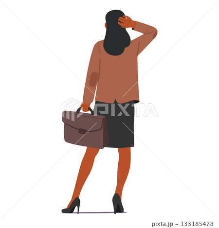 Businesswoman cartoon character conveying confusion, overthinking regarding critical decision Businesswoman cartoon character conveying confusion, overthinking regarding critical decision 133185478