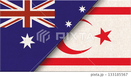 Flags of Australia and Turkish Republic of Northern Cyprus. 3D illustration Flags of Australia and Turkish Republic of Northern Cyprus. 3D illustration 133185567