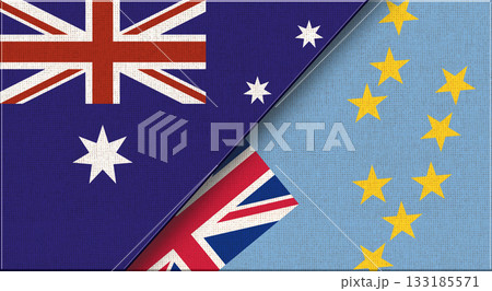 Flags of Australia and Tuvalu. Australian and Tuvalu National flags on Fabric Flags of Australia and Tuvalu. Australian and Tuvalu National flags on Fabric 133185571