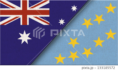 Flags of Australia and Tuvalu. Australian and Tuvalu National flags on Fabric 133185572