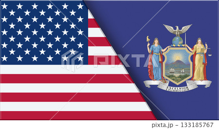 Flags of USA and New York. United States and New York official flags 133185767