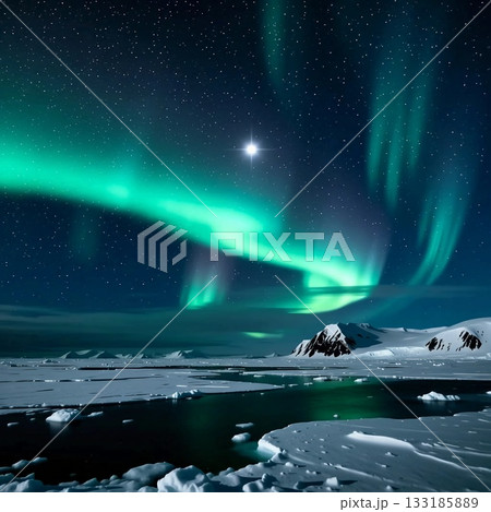 Vibrant colors of the aurora borealis dance across the star filled sky over a snowy tundra, creating a magical atmosphere during the holiday season in the Arctic Generative AI Vibrant colors of the aurora borealis dance across the star filled sky over a snowy tundra, creating a magical atmosphere during the holiday season in the Arctic Generative AI 133185889