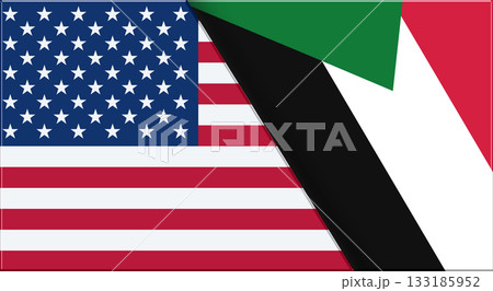 Flags of USA and Sudan. United States and Sudanese National flags on Fabric Flags of USA and Sudan. United States and Sudanese National flags on Fabric 133185952