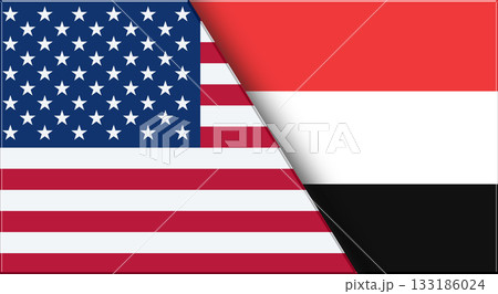 Flags of USA and Yemen. United States and Yemeni National flags on Fabric Flags of USA and Yemen. United States and Yemeni National flags on Fabric 133186024