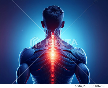 胸・肩・背中の痛みを示す人体の医療イメージ 133186766