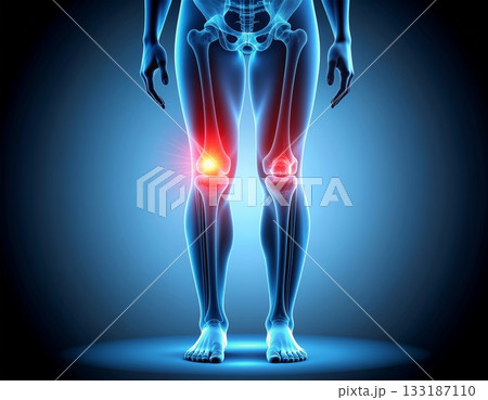 膝の痛みと関節の炎症を示す医療イメージ 133187110