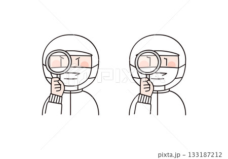 虫眼鏡で見る食品工場や給食職員イメージの男女2人 133187212