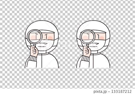 虫眼鏡で見る食品工場や給食職員イメージの男女2人 133187212