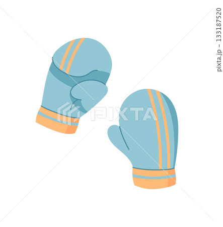 Colorful cartoon boxing gloves for sport and workout. Essential gym accessory for fitness and training. Equipment boxers champions with dynamic design. 133187520
