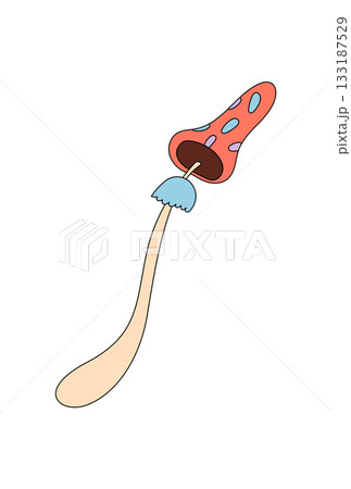 Groovy psychedelic cartoon mushroom with funky retro color and y2k vibe. Funky shroom creates a magic, trippy impression as a colorful groovy element and playful graphic for contemporary pop art Groovy psychedelic cartoon mushroom with funky retro color and y2k vibe. Funky shroom creates a magic, trippy impression as a colorful groovy element and playful graphic for contemporary pop art 133187529