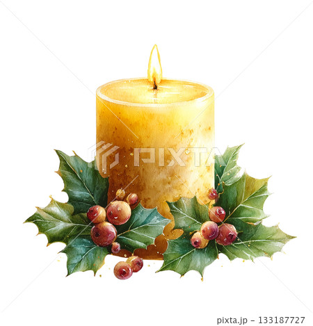 透明背景（png）に火を灯したクリスマスキャンドルのイラスト 133187727