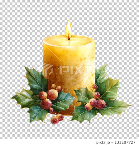 透明背景（png）に火を灯したクリスマスキャンドルのイラスト 133187727