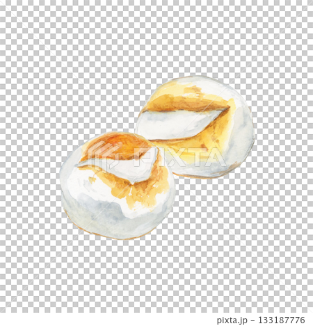 Hand-drawn watercolor illustration of two round rice cakes, New Year, Japanese style, Japanese food, simple material 133187776