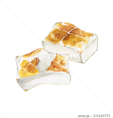 手描き水彩の角餅2つのイラスト・お正月・和風・シンプルな和食素材 133187777