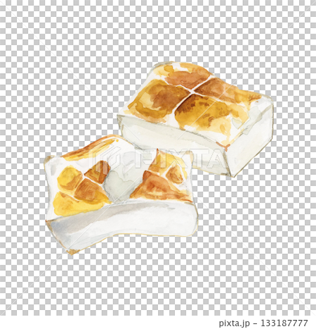 手描き水彩の角餅2つのイラスト・お正月・和風・シンプルな和食素材 133187777