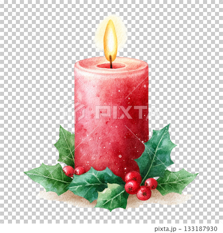 透明背景上的紅色聖誕蠟燭插圖（png格式） 133187930