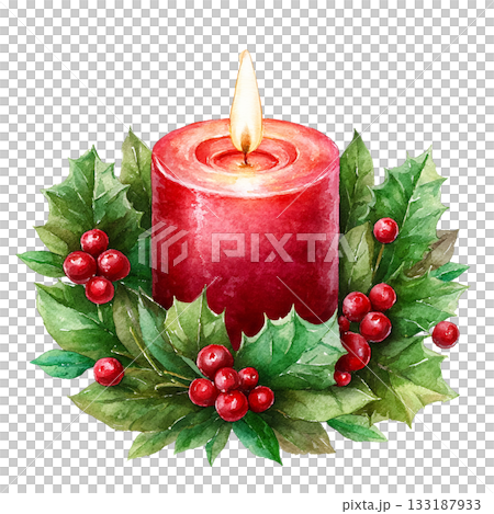 透明背景上的紅色聖誕蠟燭插圖（png格式） 133187933