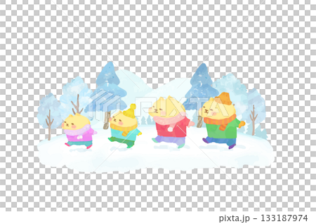 可愛的貓咪正在欣賞冬日雪景。水彩插畫 133187974