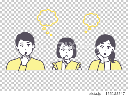 Illustration of a young parent and child listening to a conversation and thinking 133188247