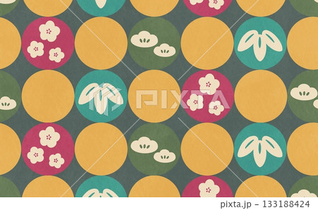 松竹梅の丸い印のパターン(グレー) 133188424