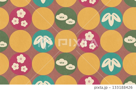 松竹梅の丸い印のパターン(ブラウン) 133188426