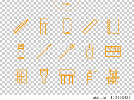 画材道具　アイコン ピクトグラム　ベクター イラスト　セット 133188428