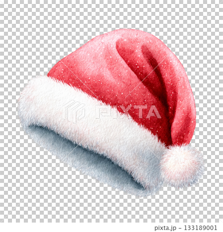Illustration of Santa Claus' red hat on a transparent background (png) 133189001