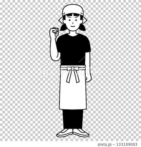 Female clerk at a bar doing a fist pump (full body) 133189083