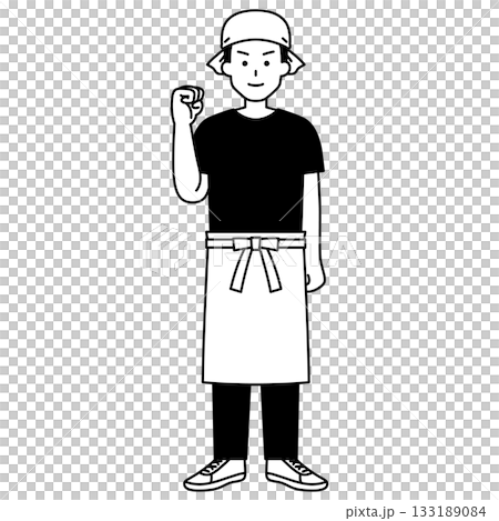 A male izakaya waiter (whole body) making a fist pump 133189084