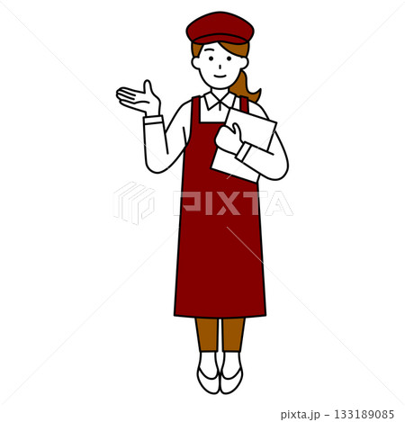 案内するカフェの女性店員（全身） 133189085