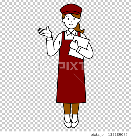 案内するカフェの女性店員（全身） 133189085