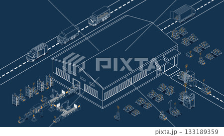 Automated warehouse operations using AGVs and AMRs for robotic material handling and transportation. Vector illustration EPS 10 Automated warehouse operations using AGVs and AMRs for robotic material handling and transportation. Vector illustration EPS 10 133189359