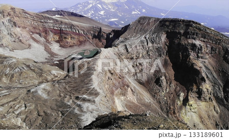 Aerial view of a volcanic crater lake in kamchatka. Media 133189601
