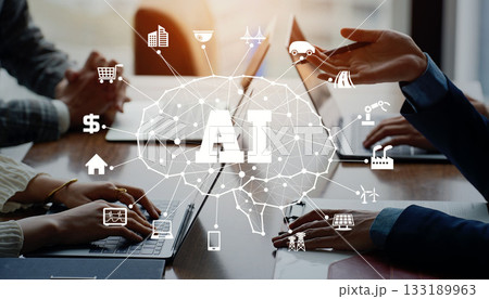 会議するビジネスパーソンのグループとAI・人工知能のコンセプト 133189963