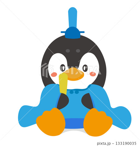 雛人形の男雛の格好をしているペンギンのイラスト 133190035