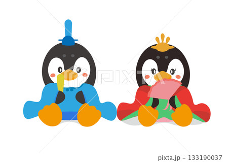 お内裏様のペンギンのイラスト 133190037