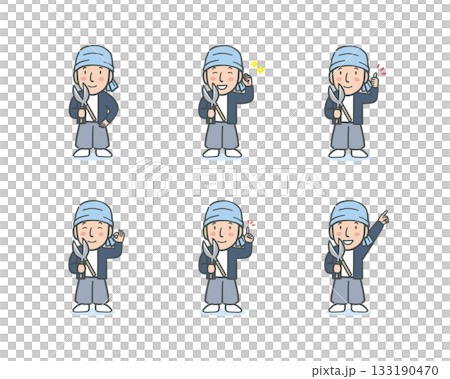 身穿工作服、手持剪刀的園丁面部表情姿勢集 133190470